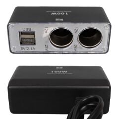 Olesson 1647 12-24V Çift USB Girişli 100W 70cm Kablolu 2'li Araç Çakmak Çoklayıcı