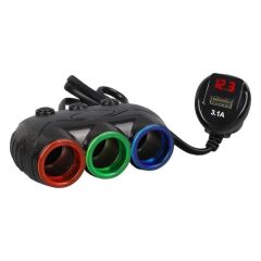 Olesson 1633 12-24V Tek USB Girişli 120W 80cm Kablolu Dijital Voltaj Ekranlı 3'lü Araç Çakmak Çoklayıcı