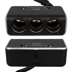 Olesson 1639 12-24V Çift USB Girişli Hızlı Şarj Destekli 120W 80cm Kablolu Dijital Voltaj Ekranlı 3'lü Araç Çakmak Çoklayıcı