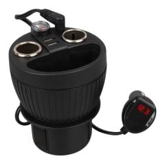 Olesson 1640 12-24V Çift USB Girişli 120W 80cm Kablolu Dijital Voltaj Ekranlı 2'li Araç Çakmak Çoklayıcı