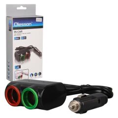 Olesson 1631 12-24V Tek USB Girişli 120W 80cm Kablolu 2'LI Araç Çakmak Çoklayıcı