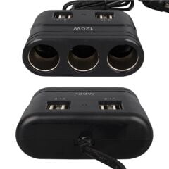 Olesson 1678 12-24V 4 USB Girişli 120W 80cm Kablolu 3'lü Araç Çakmak Çoklayıcı