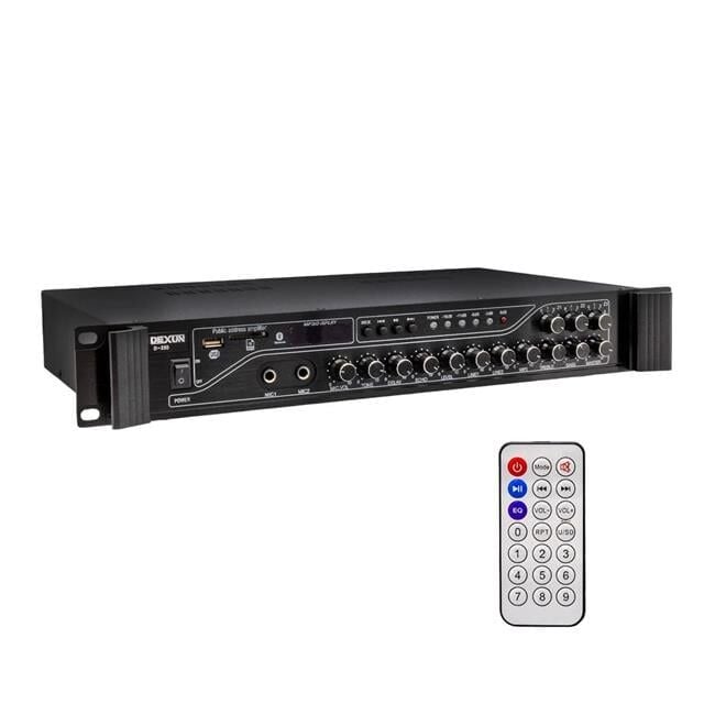 Dexun D-230 250 Watt 3 Zone İki Mikrofon Girişli Hat Trafolu Anfi  Usb-Bt 4/16-70-100v