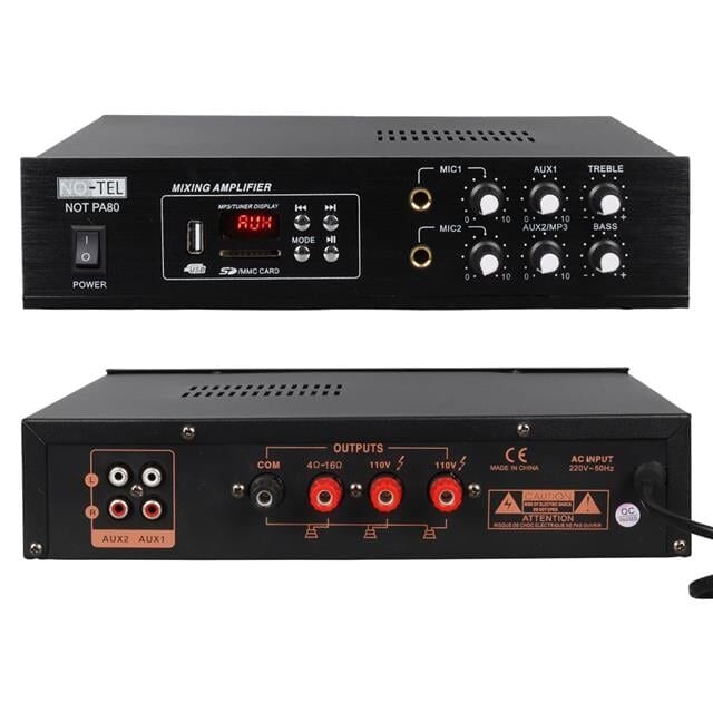 No-Tel 50 W Mini USB-SD-Bluetooth 70-100 V 2 Mik. Giriş Trafolu Anfi NOT-PA80