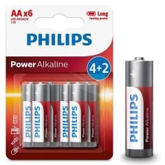Philips LR6P6BP/10 LR6 Mignon 1.5 Volt 4+2 Power Alkaline AA Kalem Pil (6'li Paket)