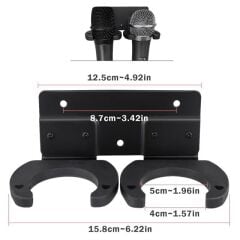 PowerMaster PM-26938 Duvara Monte Çift Mikrofon Tutucu Askı Metal Gövde