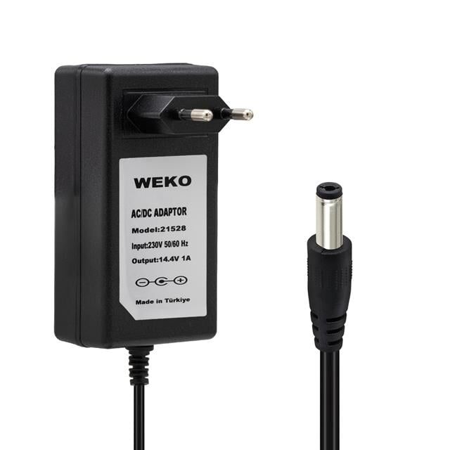 Weko 14.4 Volt - 1 Amper 5.5*2.5 Uçlu Plastik Işıklı Kasa Priz Tip Adaptör