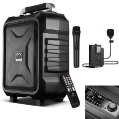 Magicvoice MV-2015 USB-SD-BT 1 El + 1 Yaka Mikrofonlu 300W Taşınabilir Şarjlı Hoparlör Anfi