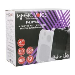 MagicVoice F-LHY4A 4'' (10 CM) Hat Trafolu Duvar Tipi Sütun Hoparlör (10W RMS / 150W Peak - MP3 USB Uyumlu) Çiftli Takım Set - Siyah