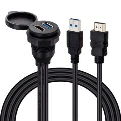 Powermaster PM-12428 USB 3.0 + HDMI 2 Metre Uzatma Kablolu Araç Kontrol Paneli (Gömme Montaj)
