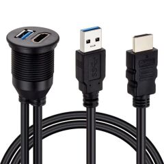 Powermaster PM-12428 USB 3.0 + HDMI 2 Metre Uzatma Kablolu Araç Kontrol Paneli (Gömme Montaj)