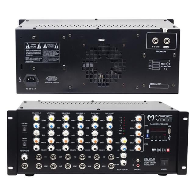 Magicvoice MV-300EF-TR 300 Watt 6 Mikrofon Girişli USB-Bluetooth Destekli Trafolu Mixer Anfi
