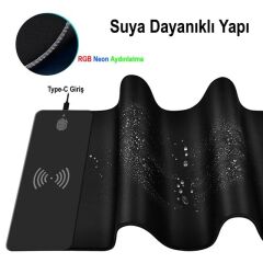 PowerMaster PM-25115 XL RGB Gaming Mouse Pad Wireless Telefon Şarj Destekli 14 Modlu