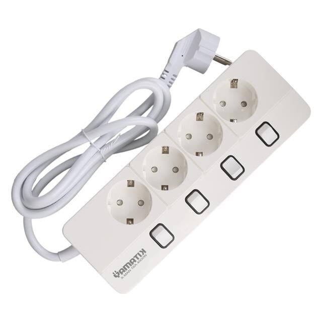 Yamatik X-MAN-104 A-CLASS 4'lü Ayrı Anahtarlı 2 Metre Akım Korumalı Grup Priz 1400 Joule