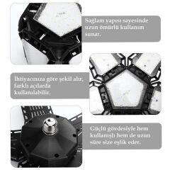 Ledx Ayarlanabilir Açılı 4 Kanatlı 108 Smd Ledli Galaxy Projektör Işığı 50W 5500 Lumen E27 32cm Çap
