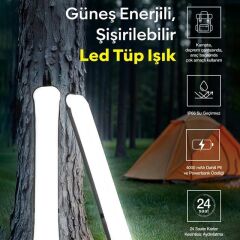 ZMR ZMR-385 Katlanır Şişirilebilir Beyaz Ledli Aydınlatma Tüpü USB Ve Güneş Enerjisi Şarjlı Armatür
