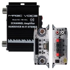 MagicVoice YW-191L 12 Volt 100 Watt Motosiklet Bluetooth Amfi USB/SD 2 Kanal Pazarcı - Anfi (125X95X40mm)