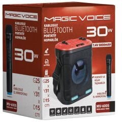 Magicvoice MV-6005 VHF El Mikrofonlu USB-SD-Bluetooth Işıklı 30 W Taşınabilir Şarjlı  Seyyar Anfi